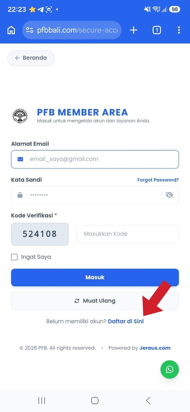 Klik Daftar di sini